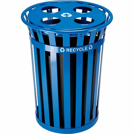 GLOBAL INDUSTRIAL Outdoor Steel Slatted Recycling Can With Multi-Stream Lid, 36 Gallon, Blue 641365RBL